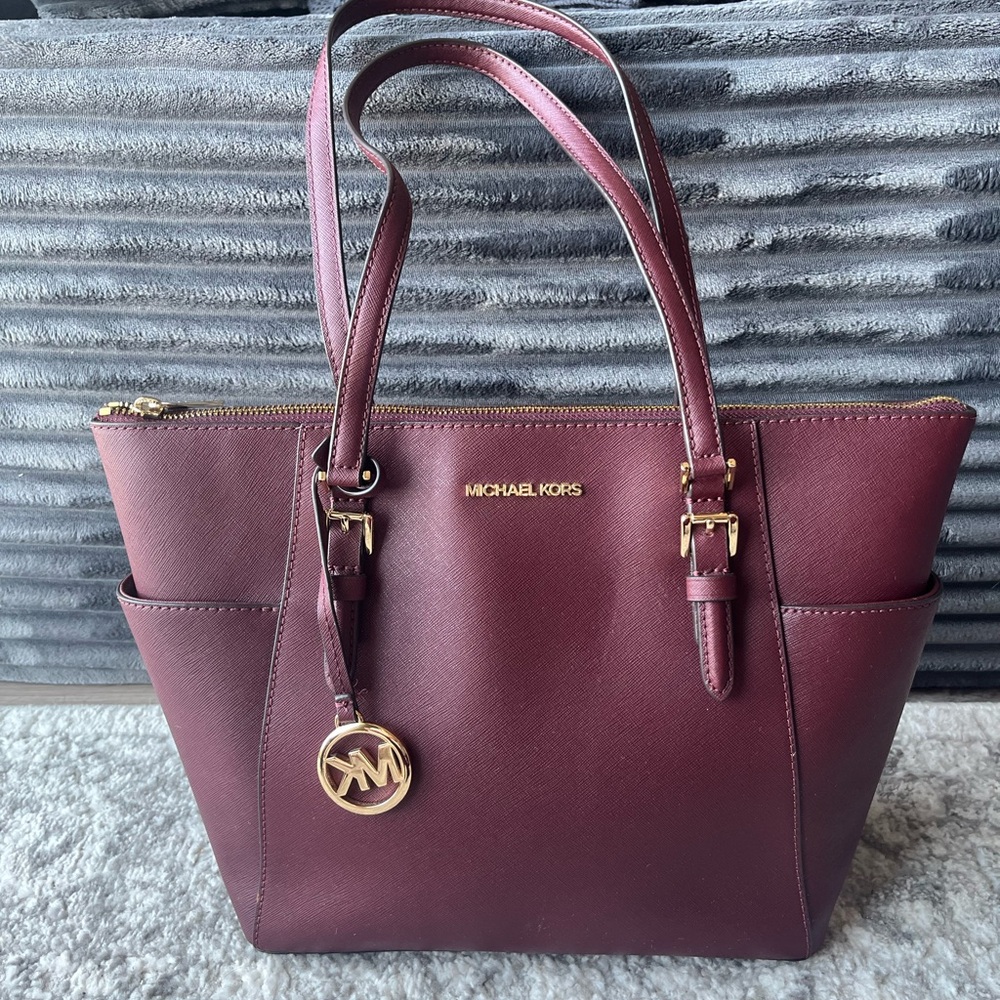 Michael Kors Burgundy Tote with Gold Details